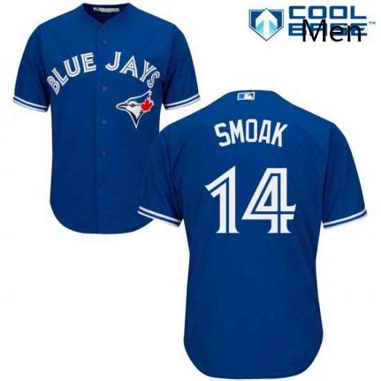 Mens Majestic Toronto Blue Jays 14 Justin Smoak Replica Blue Alternate MLB Jersey